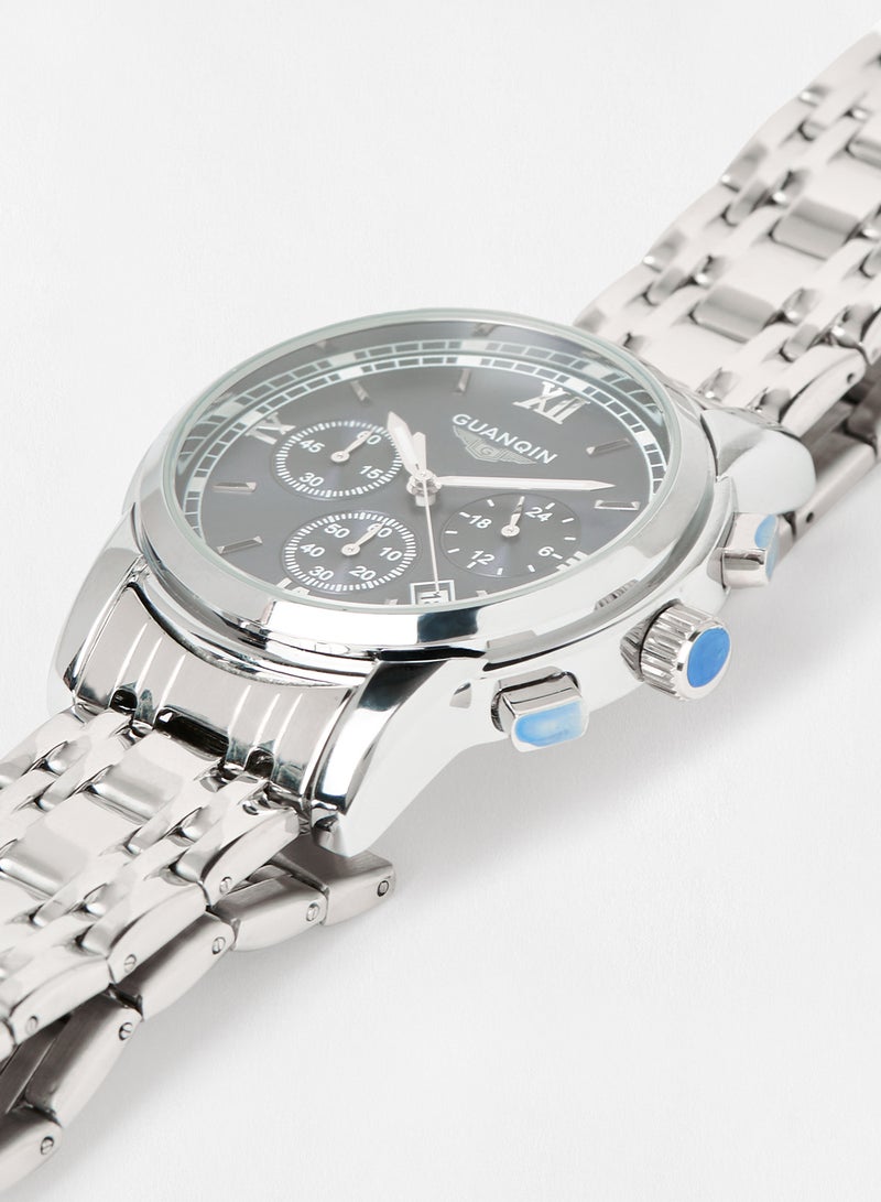 GUANQIN Men’s 41mm Silver Stainless Steel Chronograph Watch