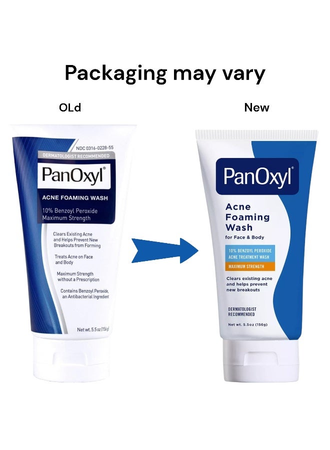 PanOxyl Acne Foaming Wash, Peroxide 10% Maximum Strength 5.5 Oz Packaging May Vary....