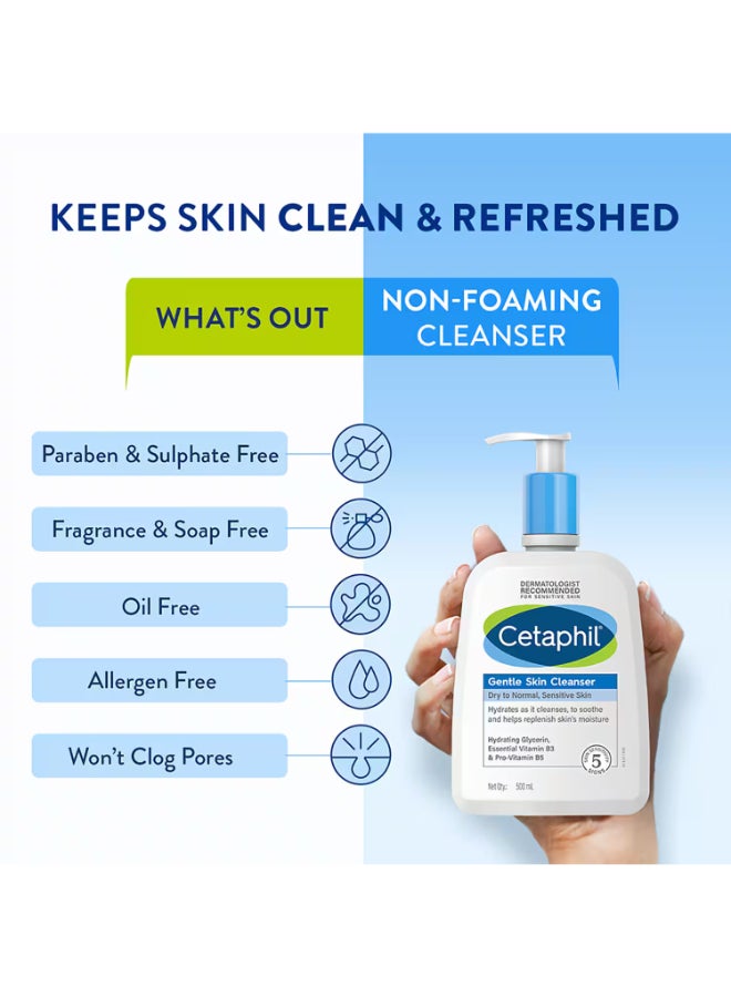 Cetaphil Gentle Skin Cleanser, Face And Body Wash For Men And Women, Dry To Normal And Sensitive Skin, Unscented 500ml