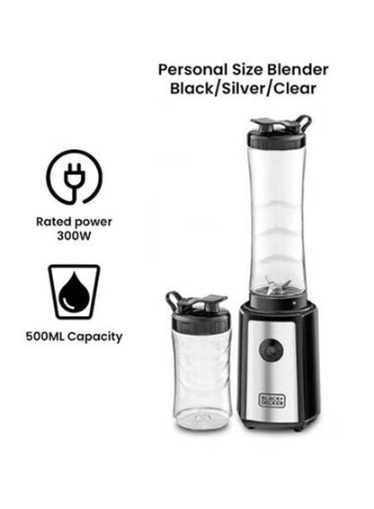 BLACK + DECKER Sports Blender/Smoothie Maker, 6-Piece Set with 500ml & 300ml BPA-Free Sports Bottles,