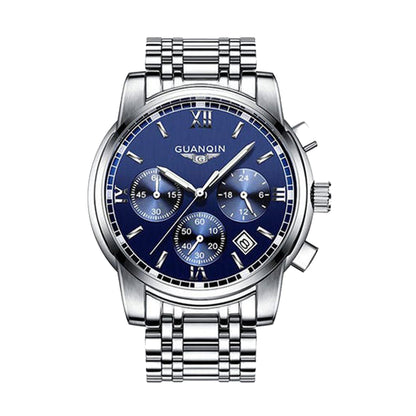 GUANQIN Men’s 41mm Silver Stainless Steel Chronograph Watch