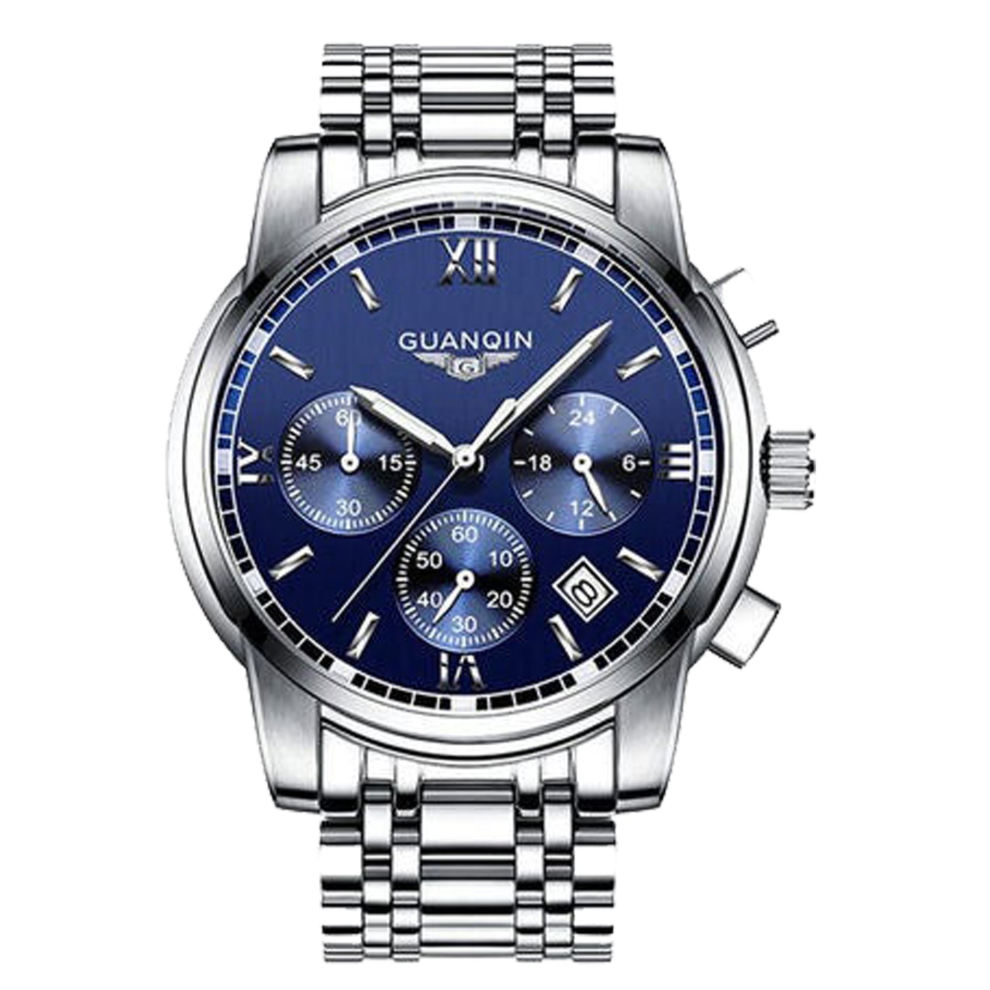 GUANQIN Men’s 41mm Silver Stainless Steel Chronograph Watch