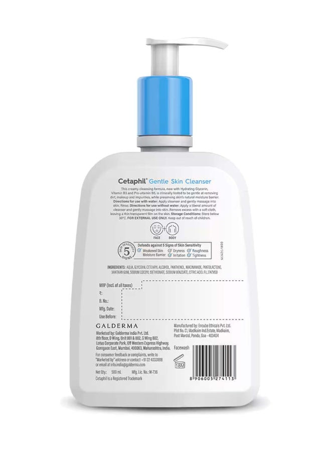 Cetaphil Gentle Skin Cleanser, Face And Body Wash For Men And Women, Dry To Normal And Sensitive Skin, Unscented 500ml
