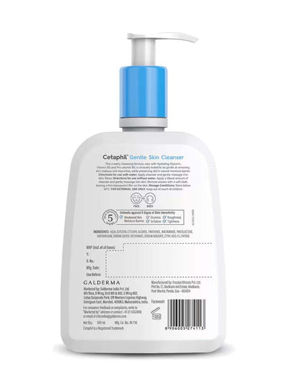 Cetaphil Gentle Skin Cleanser, Face And Body Wash For Men And Women, Dry To Normal And Sensitive Skin, Unscented 500ml