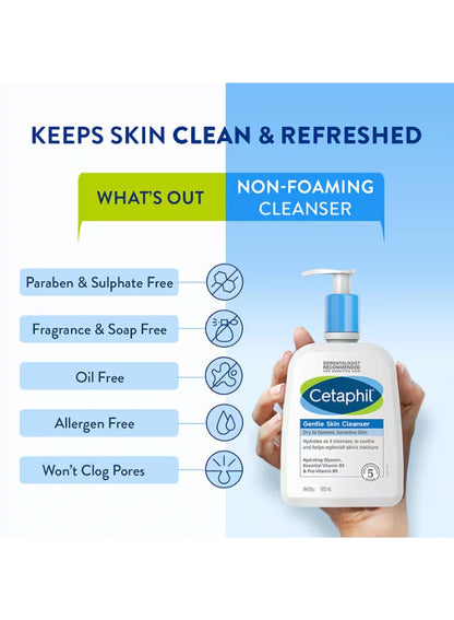 Cetaphil Gentle Skin Cleanser, Face And Body Wash For Men And Women, Dry To Normal And Sensitive Skin, Unscented 500ml